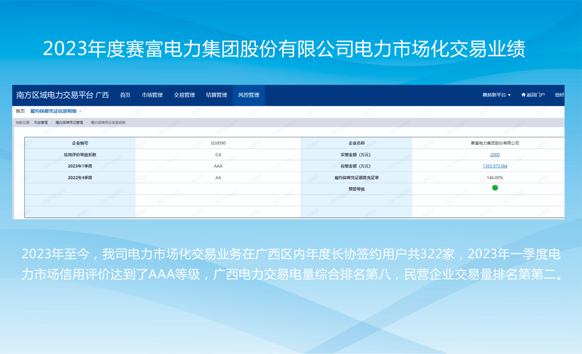 2023年度赛富电力集团股份有限公司电力市场化交易业绩